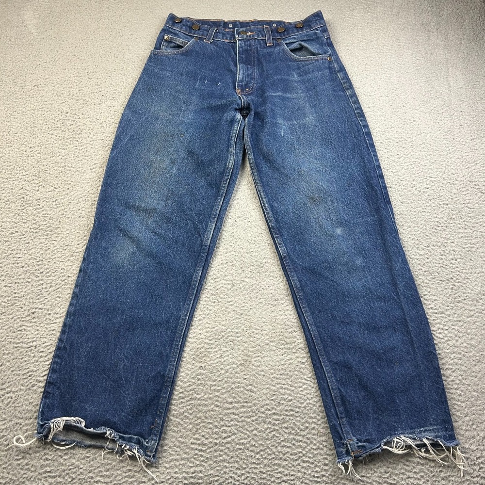 PRSN BLU Jeans Mens 31 fits 28x29 Workwear Suspender Buttons Distressed USA Made